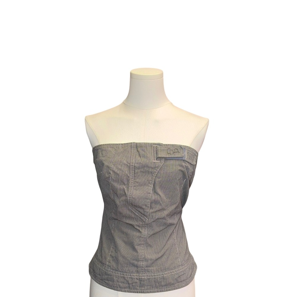 COP.COPINE Vintage French Y2K Embroidered Grid Strapless Corset Top Grey